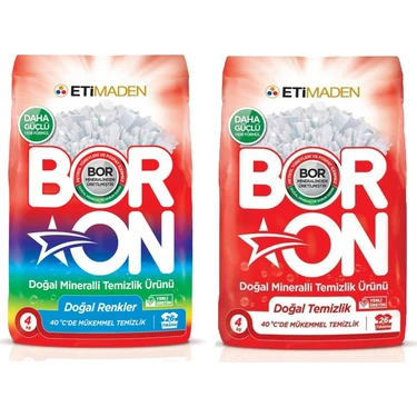 Boron Toz Deterjan Renkliler 4 kg + Boron Toz Deterjan Beyazlar 4