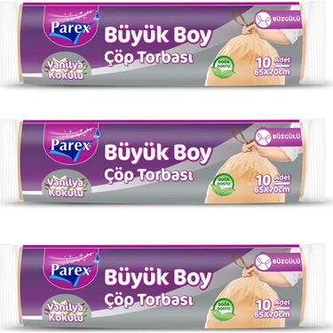 Parex Büzgülü Vanilya  Kokulu Çöp Torbası Büyük Boy 3'lü