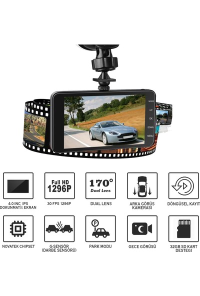 Joyecar J16 4İnç Full HD IPS Dokunmatik Ekran Türkçe Araç İçi Kamera