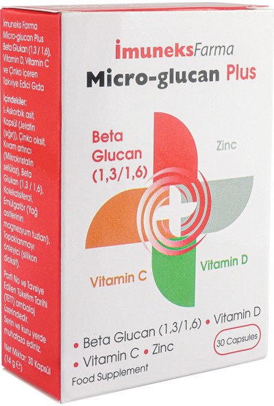 İmuneks Micro-Glucan Plus Beta Glukan Çinko D Vitamini C Vitamini 30 Kapsül