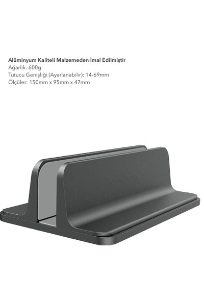 iDock N17 Dikey Genişliği Ayarlı Laptop Macbook Bilgisayar Standı Space Gray