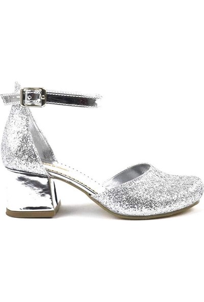 Sarıkaya Gümüş Kalın Topuklu Kız Çocuk Topuklu Ayakkabı