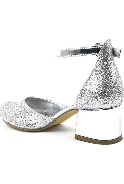 Sarıkaya Gümüş Kalın Topuklu Kız Çocuk Topuklu Ayakkabı