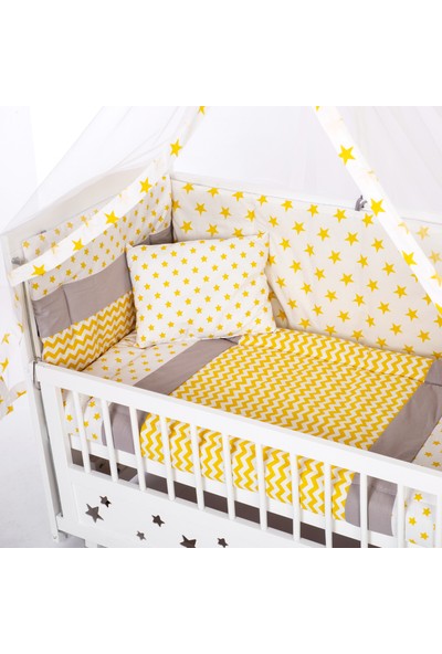 Bamgidoo Lake Beyaz Yıldızlı Anne Yanı Beşik + Kck Sarı Uyku Seti + Yatak
