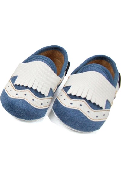 Love Baby Mavi - Beyaz Süet Erkek Bebek Ilkadım Ayakkabısı 18 ve 19 Numara