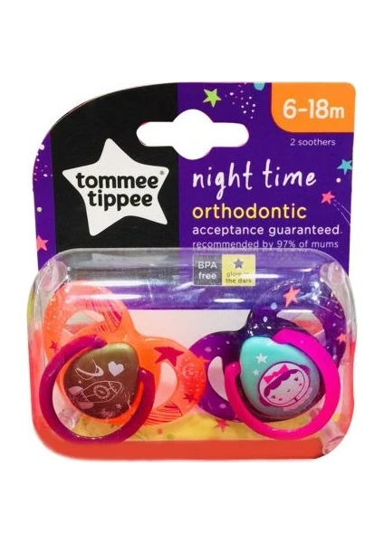 Tommee Tippee Ortodontik Gece Emziği 2'li 6 - 18 Ay