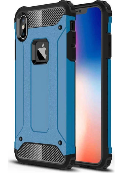 Case 4U Apple iPhone X-XS Kılıf Military Armor Çift Katmanlı Crash Silikon Kılıf Mavi