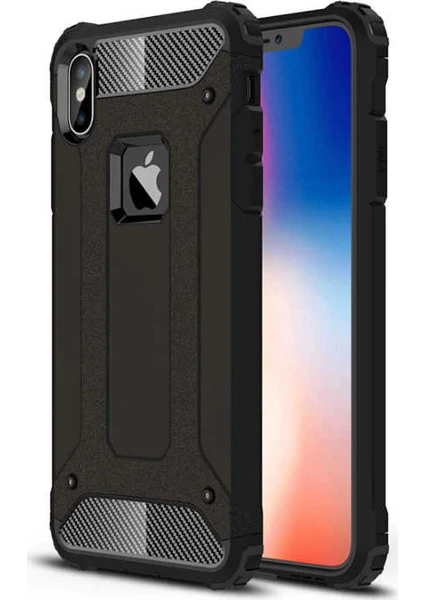 Case 4U Apple iPhone X-XS Kılıf Military Armor Çift Katmanlı Crash Silikon Kılıf Siyah