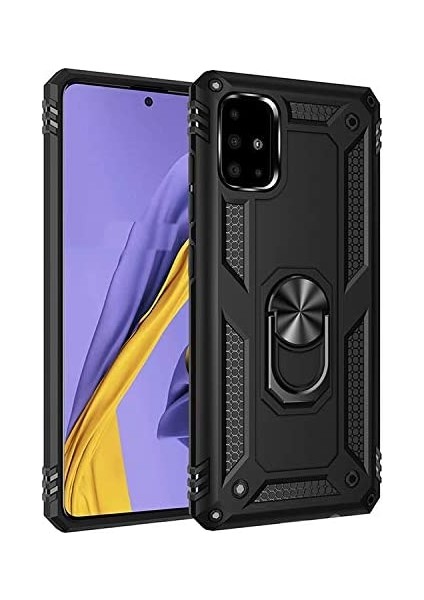 Samsung Galaxy A51 Uyumlu Kılıf Çift Katmanlı Yüzüklü Manyetik Vega Kapak Siyah