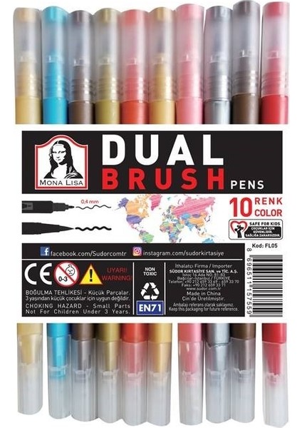 Dual Fıneliner + Brush 10 Renk Set