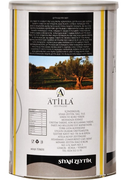 Atilla Zeytinleri 351 - 380 Kalibre Süper Ekstra Siyah Zeytin 800 gr