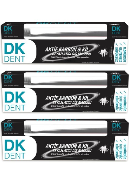 Dk Dent Aktif Karbon ve Kil Diş Macunu 75 ml + Diş Fırçası x 3 Adet