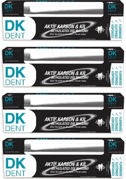 Dk Dent Aktif Karbon ve Kil Diş Macunu 75 ml + Diş Fırçası x 4 Adet