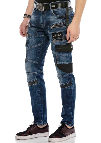 CD586 Kargo Cep Deri Detaylı Erkek Kot Pantolon