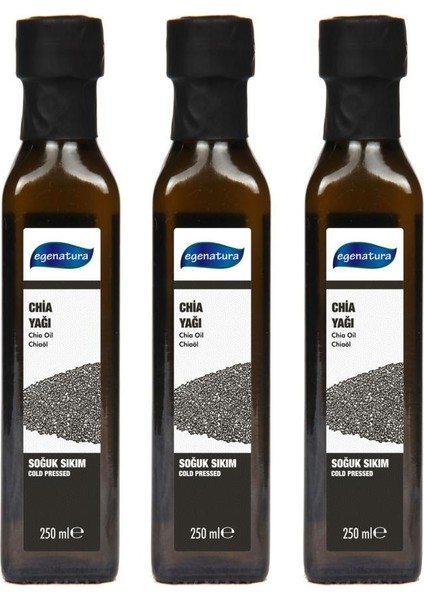 Chia Yağı 3 X 250 ml - Soğuk Sıkım & Cam Şişe