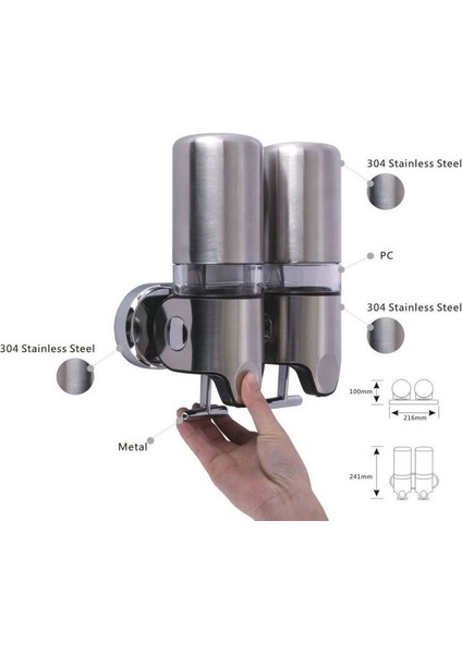 İkili Sıvı Sabunluk Şampuanlık 450 ml x 2 Mat Paslanmaz Çelik fırsatları