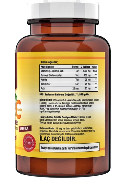 Ester C Vitamini 1000 Mg 120 Tablet Kara Mürver Turunçgil Bioflavonidleri Rutin Aserola 2 Adet fiyatları