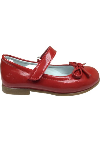 Bebe Kırmızı Rugan Bıyık Fiyonk Kız Çocuk Babet Ayakkabı İçi Deri Abiye Fantazi Düğün