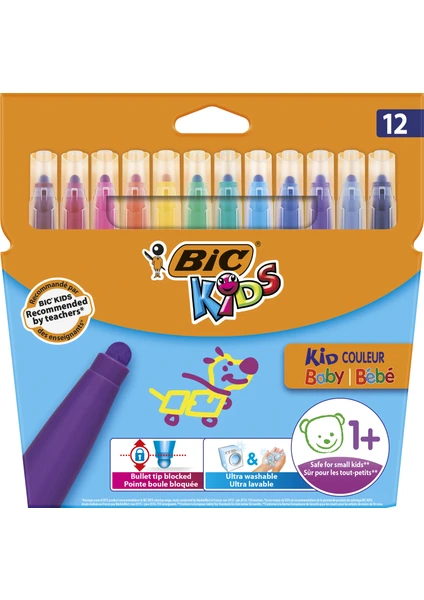 Kids Kid Couleur Baby Keçeli Boya Kalemi 12 Renk