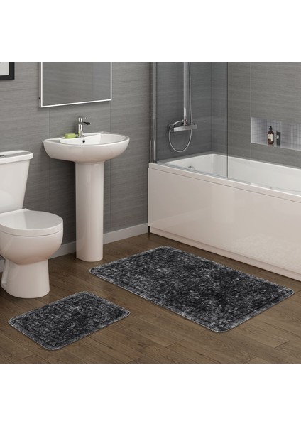 Domino Cotton Eskitme 2'li Paspas Seti Klozet Takımı Antrasit