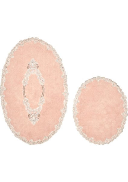 Zümra Lüx Pamuklu Aplikli Oval Banyo Takımı 2'li Set Pudra fiyatları