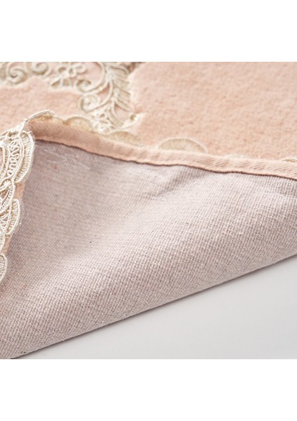 Zümra Lüx Pamuklu Aplikli Oval Banyo Takımı 2'li Set Pudra modelleri