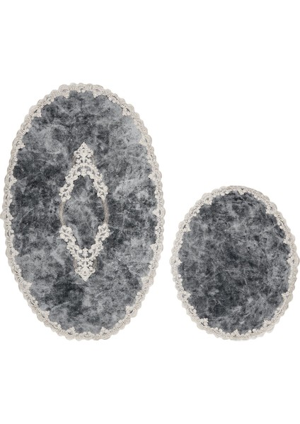 Zümra Lüx Pamuklu Aplikli Oval Banyo Takımı 2'li Set Eskitme Gri fiyatları