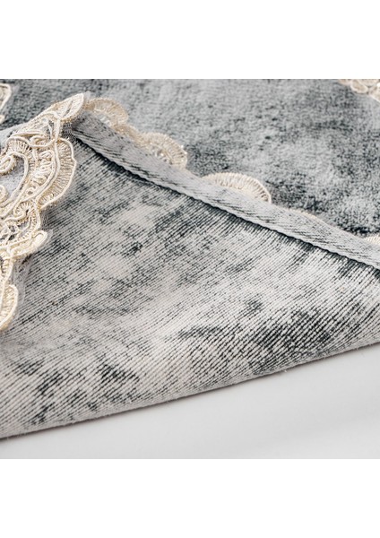 Zümra Lüx Pamuklu Aplikli Oval Banyo Takımı 2'li Set Eskitme Gri modelleri