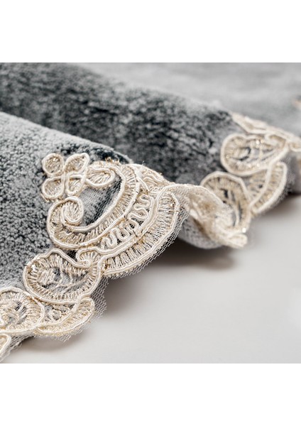 Zümra Lüx Pamuklu Aplikli Oval Banyo Takımı 2'li Set Eskitme Gri fırsatları