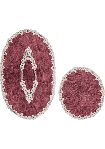 Zümra Lüx Pamuklu Aplikli Oval Banyo Takımı 2'li Set Eskitme Bordo fiyatları