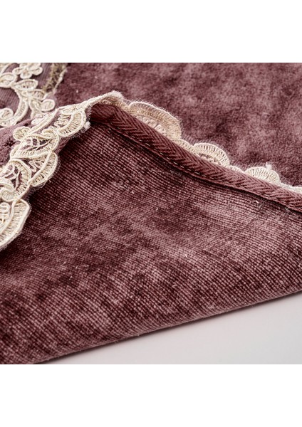 Zümra Lüx Pamuklu Aplikli Oval Banyo Takımı 2'li Set Eskitme Bordo modelleri