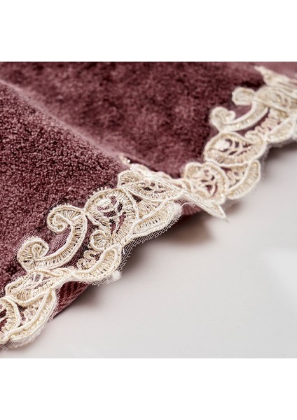 Zümra Lüx Pamuklu Aplikli Oval Banyo Takımı 2'li Set Eskitme Bordo fırsatları