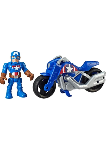 Hasbro Marvel Super Hero Adventures Captain America Mega Mini Figür ve Motosikleti