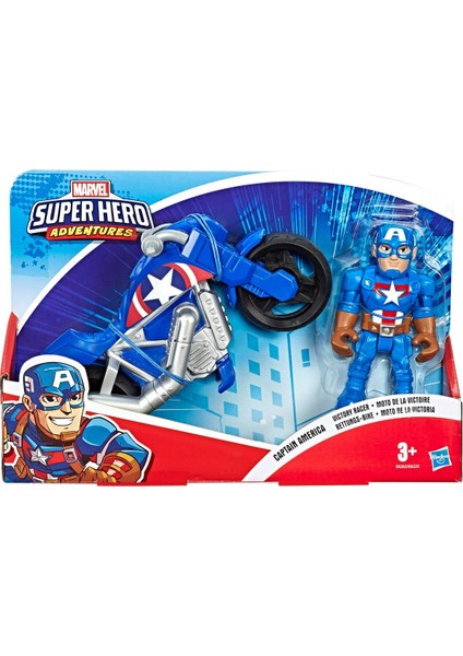 Hasbro Marvel Super Hero Adventures Captain America Mega Mini Figür ve Motosikleti