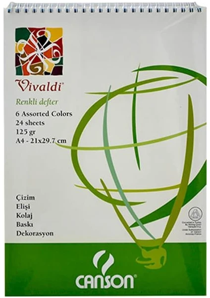 A4 Spiralli Vivaldi Renkli Resim Defteri 24 Yaprak 125 gr