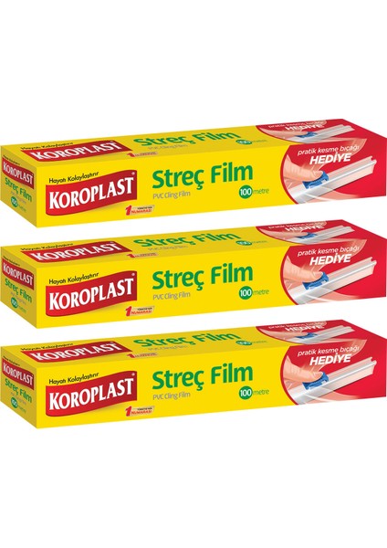 Streç Film 100 Metre Kesme Bıçağı Hediyeli - 3'lü