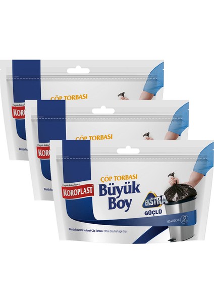 Büyük Boy Çöp Torbası Ekstra Güçlü 10 Adet - 3'lü