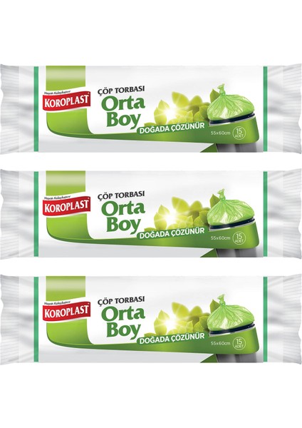 Orta Boy Çöp Torbası Doğada Çözünür 15 Adet - 3'lü