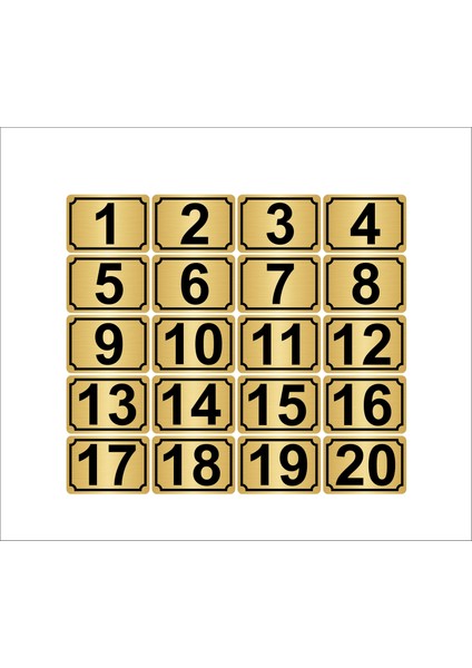 Metal Kapı Masa Dolap Numarası 10 x 15 cm 20'li Dikdörtgen 1-20 Altın