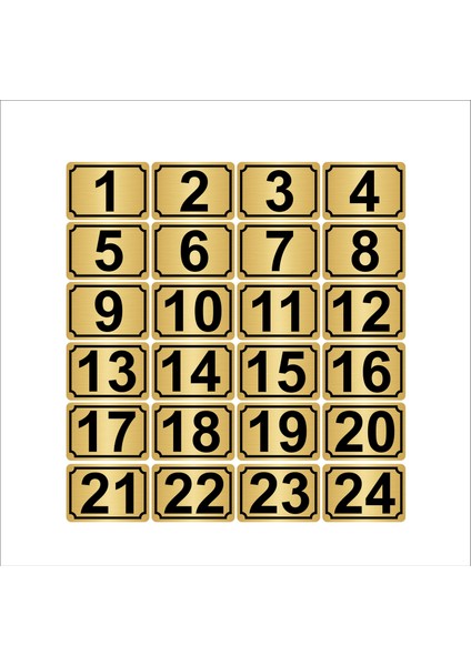 Metal Kapı Masa Dolap Numarası 7 x 10 cm 24'lü Dikdörtgen 1-24 Altın
