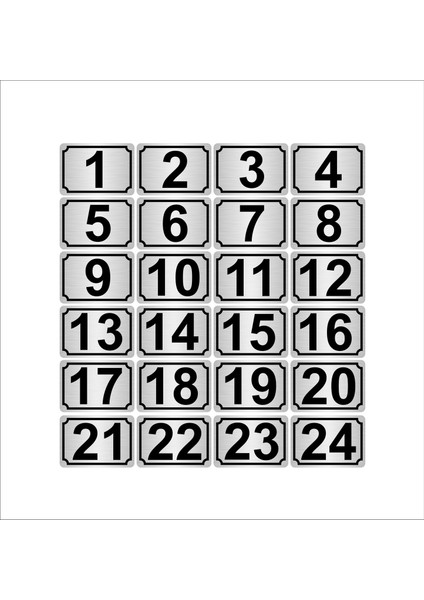 Metal Kapı Masa Dolap Numarası 15 x 20 cm 24'lü Dikdörtgen 1-24 Gümüş
