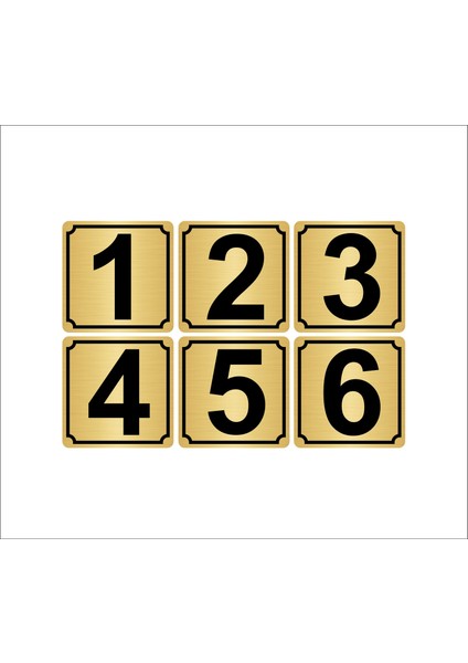 Metal Kapı Masa Dolap Numarası 3,5 x 3,5 cm 6'lı 1-6 Altın