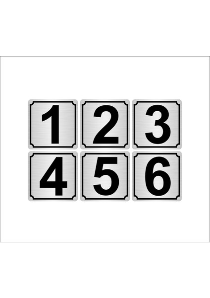 Metal Kapı Masa Dolap Numarası 5 x 5 cm 6'lı 1-6 Gümüş