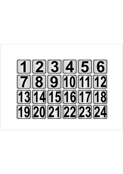 Metal Kapı Masa Dolap Numarası 7 x 7 cm 24'lü 1-24 Gümüş