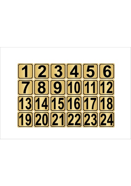 Metal Kapı Masa Dolap Numarası 20 x 20 cm 24'lü 1-24 Altın