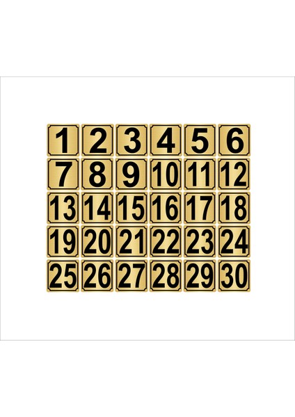 Metal Kapı Masa Dolap Numarası 15 x 15 cm 30'lu 1-30 Altın