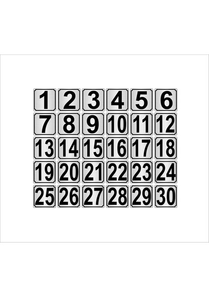 Metal Kapı Masa Dolap Numarası 20 x 20 cm 30'lu 1-30 Gümüş