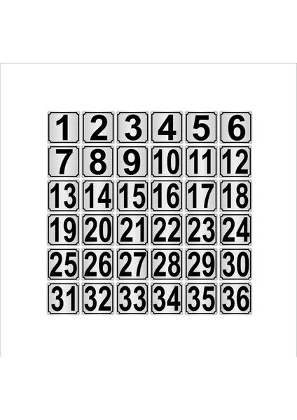 Metal Kapı Masa Dolap Numarası 5 x 5 cm 36'lı 1-36 Gümüş