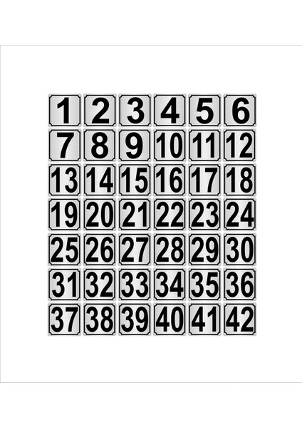 Metal Kapı Masa Dolap Numarası 15 x 15 cm 42'li 1-42 Gümüş