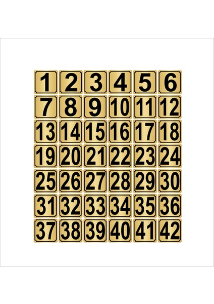 Metal Kapı Masa Dolap Numarası 20 x 20 cm 42'li 1-42 Altın